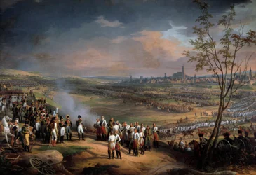 Die Kapitulation der Stadt Ulm am 20.10.1805, Kaiser Napoleon I. nahm die Kapitulation von General Mack entgegen. Detail. Gemälde von Charles Thevenin (1764-1838) 1815