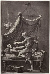 Fotoreproduktion einer Zeichnung von Perino del Vaga, Die Vergewaltigung der Lucretia