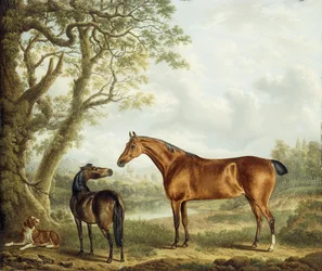 Jäger und ein Spaniel in einer weiten Landschaft, 1827