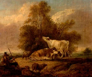 Landschaft mit Vieh und Figuren