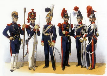 Uniformen der französischen Armee: Nationalgarde (Artillerie und Kavallerie) 18.-19. Jahrhundert, Gravur von Charles Vernier (1831-1887)