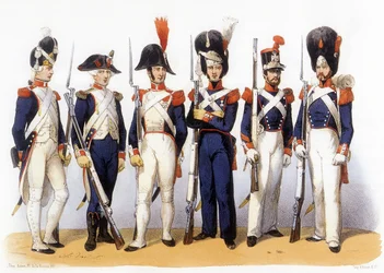 Uniformen der französischen Armee, Nationalgarde (Infanterie), 18.-19. Jahrhundert, gestochen von Charles Vernier (1831-1887)