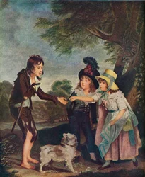 Porträt von Sir Francis Fords Kindern, die einem Betteljungen eine Münze geben. Ausgestellt 1793, 1906