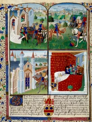 Illustration des Romans von Tristan: Abfahrt, Turnier und Tod. Miniatur des Meisters Dit De Charles Du Maine (ca. 1450 - 1460)
