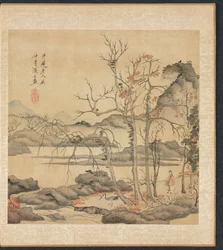 Daoist und Kranich in Herbstlandschaft
