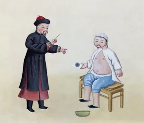 Ein Akupunkteur mit seinem Patienten, ca. 1785