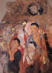 Bouddhisme : "Groupe de moines et de Bodhisattvas" (Fragment der Freske aus dem 8. Jahrhundert aus dem chinesischen Kloster Shiksha)