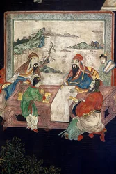 Coromandel-Lackholzpaneele aus China, Detail, um 1730