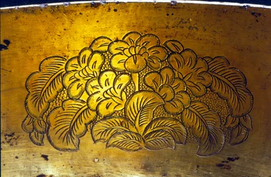 Detail eines gravierten Beckens, Tang-Dynastie (vergoldetes Silber)