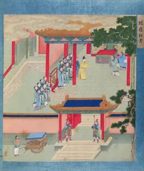 Kaiser Ming Ti (r.57-75 n. Chr.) verleiht zwei alten Männern Ehren, aus einer Geschichte der chinesischen Kaiser