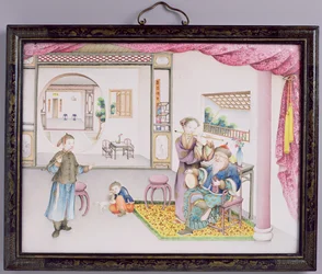Kaiserliches Kanton-Panel, Qianlong-Periode, 1736-95 (Email-Repoussé)