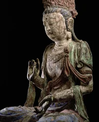 Großer sitzender Bodhisattva mit erhobenen Händen, Jin-Dynastie (1115-1234) (Detail)