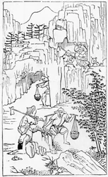 Abbau von weißem Ton, aus einer Serie von Illustrationen zur Herstellung von Porzellan
