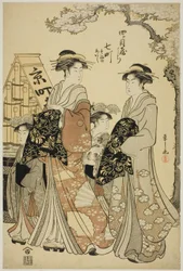 Nanamachi von der Yotsumeya mit den Begleitern Sumano und Akashi
