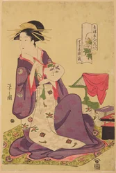 Die Oiran Hinazuru aus dem Chōjiya, aus der Serie: Schöne Frauen aus den Grünen Häusern - sechs berühmte Dichterinnen