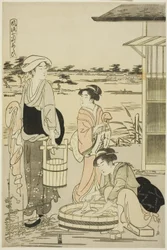 Ono no Komachi wäscht das Schreibbuch, aus der Serie Die modischen sieben Komachi (Furyu nana Komachi)