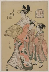 Die Kurtisane Takihime und Begleiter (aus der Serie Neue Muster junger Grüns)