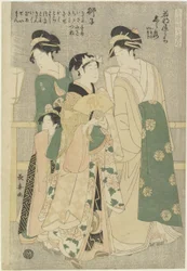 Drei Kurtisanen des Wakafune-ya Hauses: Shiratsuyu, Isono und Isoji, ca. 1794