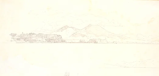 Teil der Bucht von Neapel von der Villa Reale aus. Im Hintergrund Vesuv