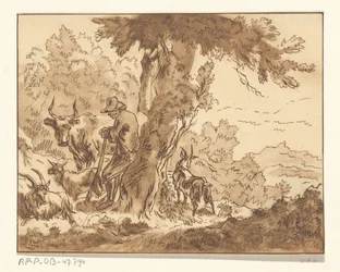 Hirte bei einem Baum