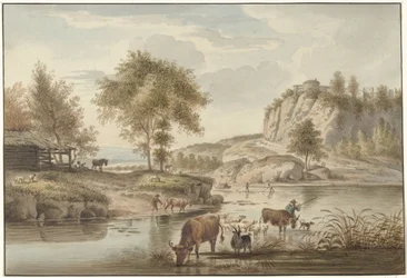 Flussansicht mit Vieh