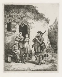 Gesellschaft vor der Tür eines Hauses