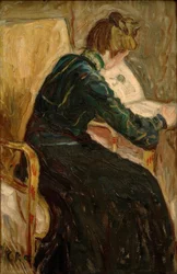 Lesende Frau im Lehnstuhl