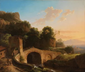 Italienische Landschaft mit Bogenbrücke