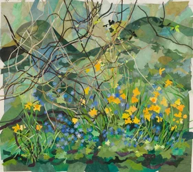 Cornerways Garten Narzissen und blaue Anemonen