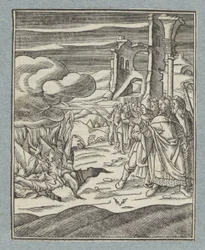 Korach, Datan und Abiram und ihre Familien werden von der Erde verschlungen