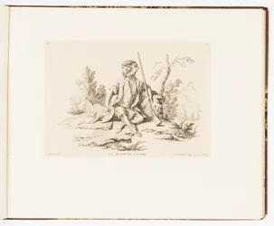 Tafel 6, Le Repos de Chasse (Die Rast vom Jagen), Singeries ou différentes actions de la vie humaine représentées par des singes (Affenszenen oder verschiedene Handlungen des menschlichen Lebens dargestellt von Affen)