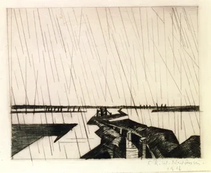 Ein überfluteter Graben an der Yser, 1916