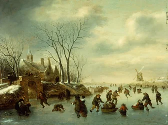 Winterlandschaft mit Schlittschuhläufern