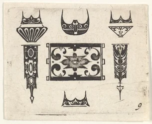 Schwarzstickereidruck mit neun Motiven, ca. 1620.