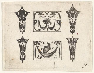 Schwarzarbeit-Druck mit zwei horizontalen Tafeln und vier Fassungen, ca. 1620