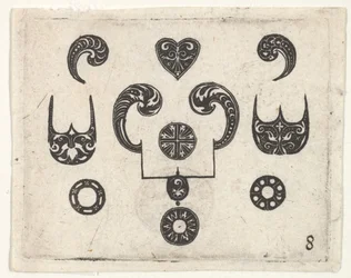 Schwarzstickereidruck mit verschiedenen Motiven, ca. 1620.