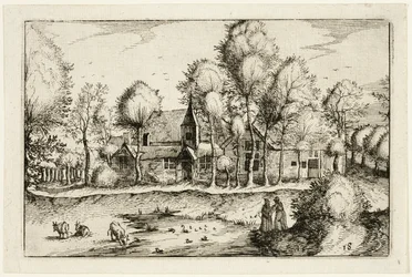 Ein Teich, Tafel achtzehn nach Bilder von Bauernhöfen, Landhäusern und rustikalen Dörfern (Praediorum villarum et rusticarum casularum icones)