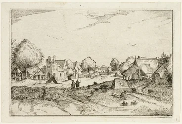 Dorfstraße, Platte zwanzig nach Bilder von Bauernhöfen, Landhäusern und rustikalen Dörfern (Praediorum villarum et rusticarum casularum icones)