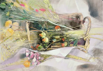 Korb mit getrockneten Blumen