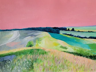 Verträumte Landschaft mit rosa Himmel
