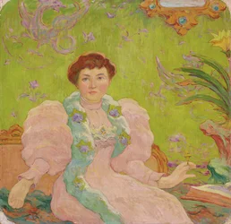 Junge Frau im rosa Kleid, ca. 1893