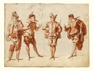 Vier Figuren in Theaterkostümen