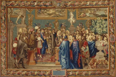 Eine Audienz von Ludwig XIV. für den Grafen von Fuentes im Louvre, 24. März 1662, ca. 1730