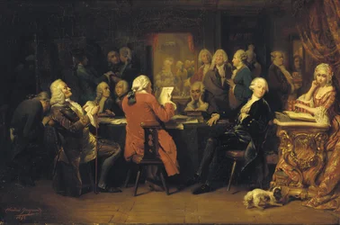 Voltaire im Lesesaal im Procope