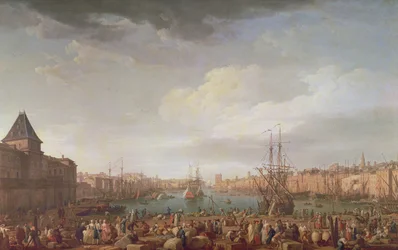 Morgenansicht des Inneren Hafens von Marseille und des Pavillons der Horloge du Parc, 1754
