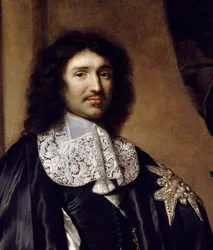 Detail: „Porträt von Jean Baptiste (Jean-Baptiste) Colbert (1619-1683) Minister von Ludwig XIV.“ Gemälde von Claude Lefebvre (1632-1675). 1666