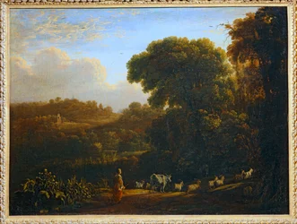 Landschaft mit untergehender Sonne