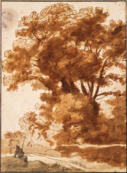 Gruppe von Bäumen und ruhender Schäfer