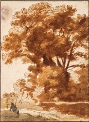 Gruppe von Bäumen und ruhender Hirte, 1630er