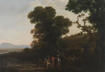 Landschaft mit Figuren, die durch einen Bach waten, 1636-1637